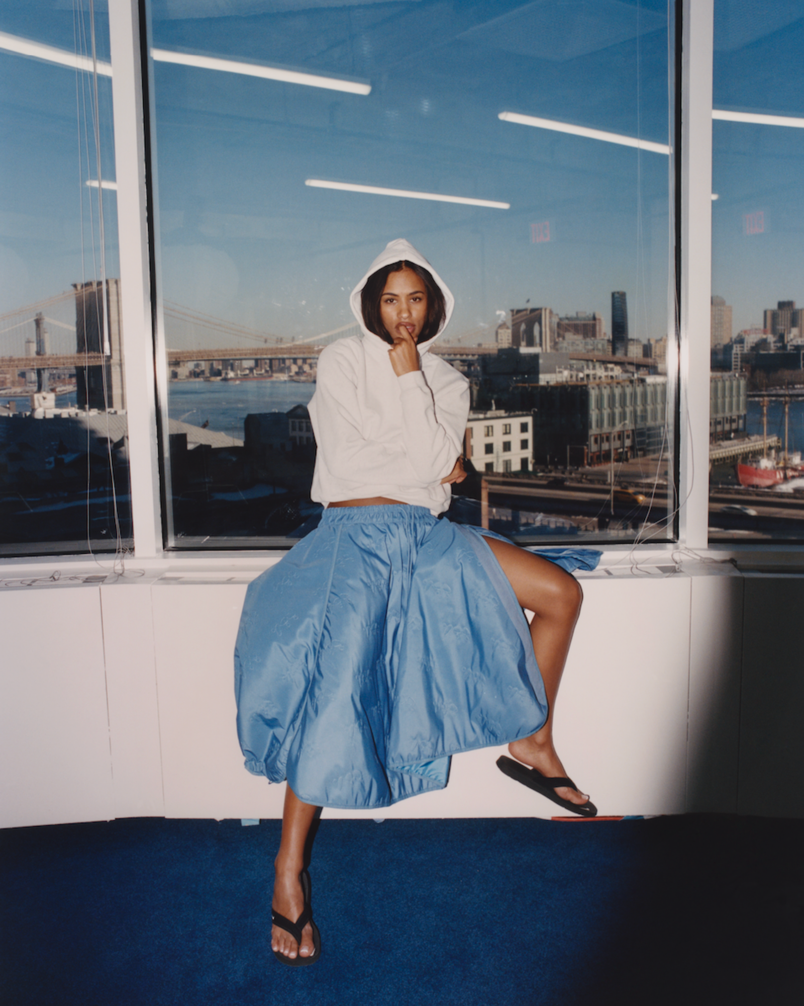 Blue Quilted Puff Skirt